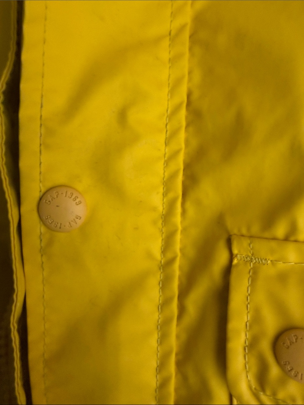 GAP Unisex Bright Yellow Hooded Kids Raincoat with Navy/White Striped Interior - Picture 9 of 10